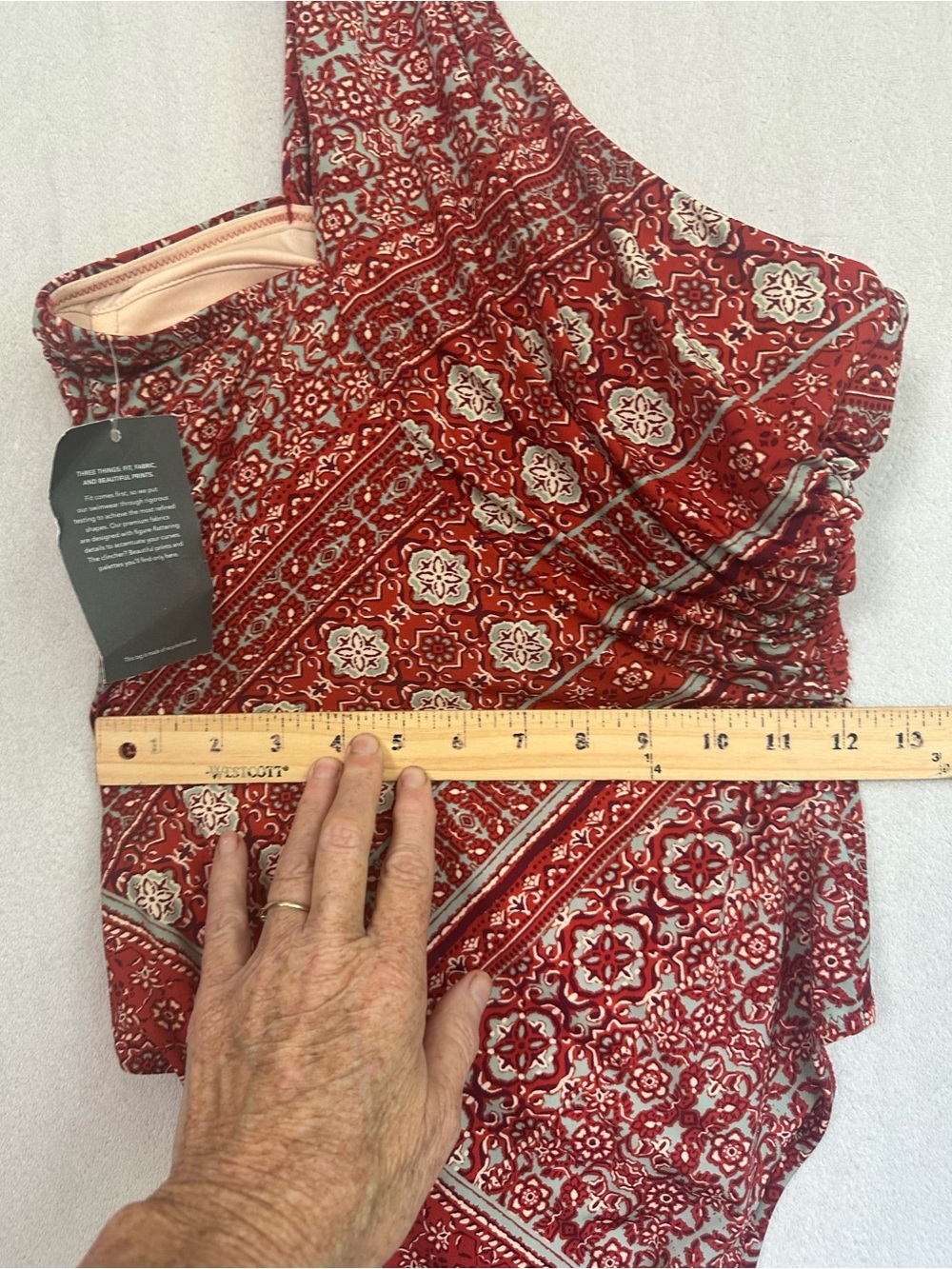 NWT Garnet Hill Red Paisley One-Shoulder Swimsuit Sz 4 - Picture 10 of 16